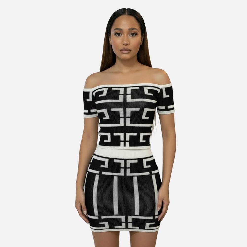 Off The Shoulder Geometric Print Set